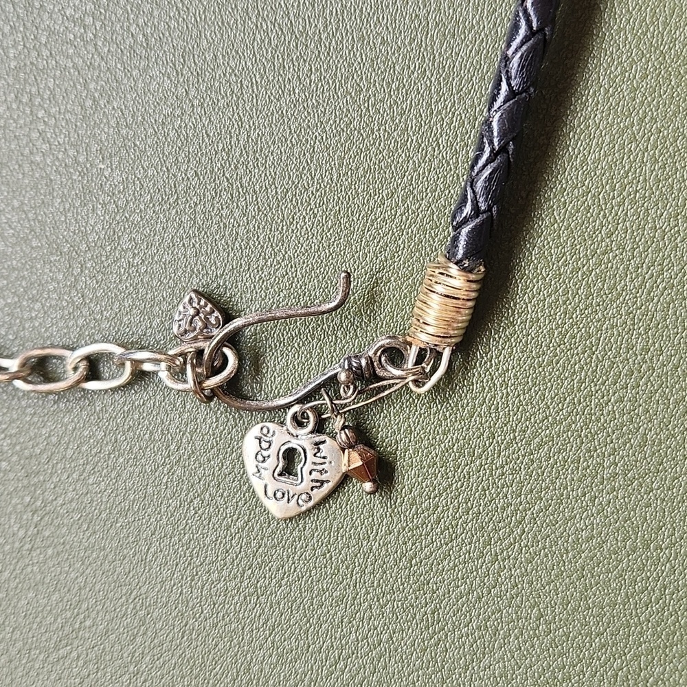 Handmade "W" Initial Necklace on Leather Cord 19 Inches Bohemian Art To Wear - Picture 6 of 9